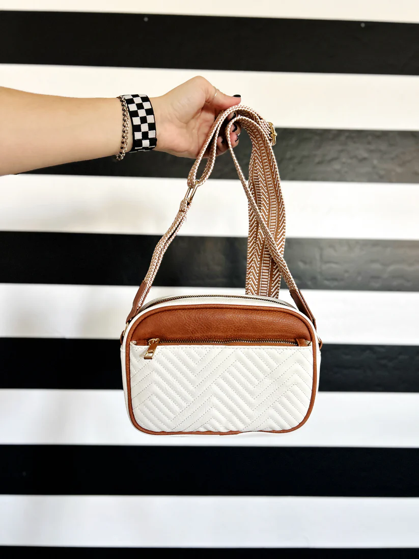 White Crossbody Bag In Pu Leather With Cute Adjustable Strap