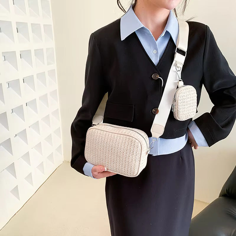 White Sling Crossbody Bag In Jute Material
