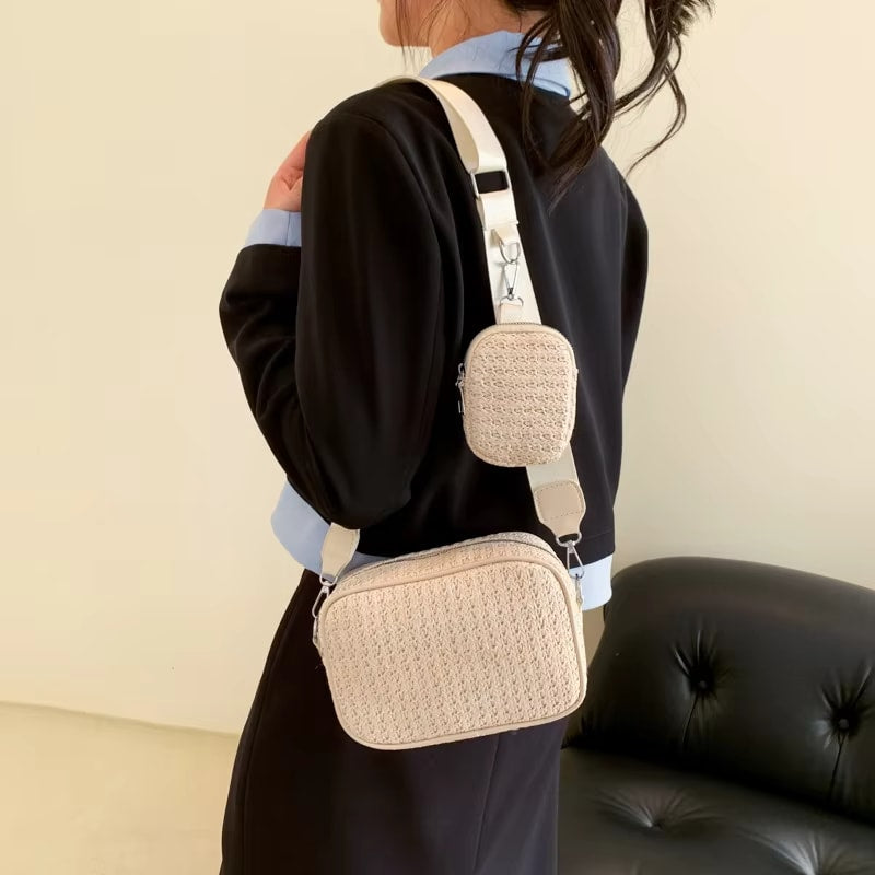 White Sling Crossbody Bag In Jute Material