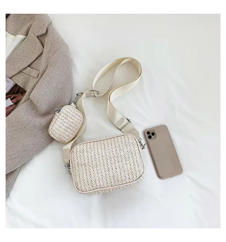 White Sling Crossbody Bag In Jute Material