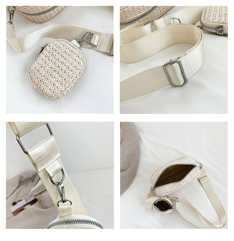 White Sling Crossbody Bag In Jute Material