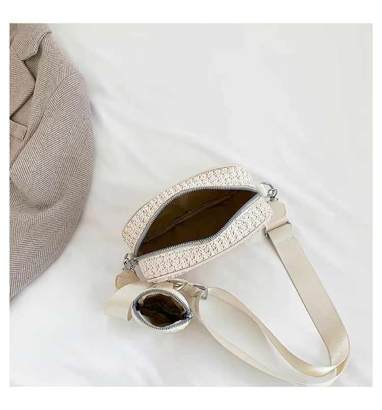 White Sling Crossbody Bag In Jute Material