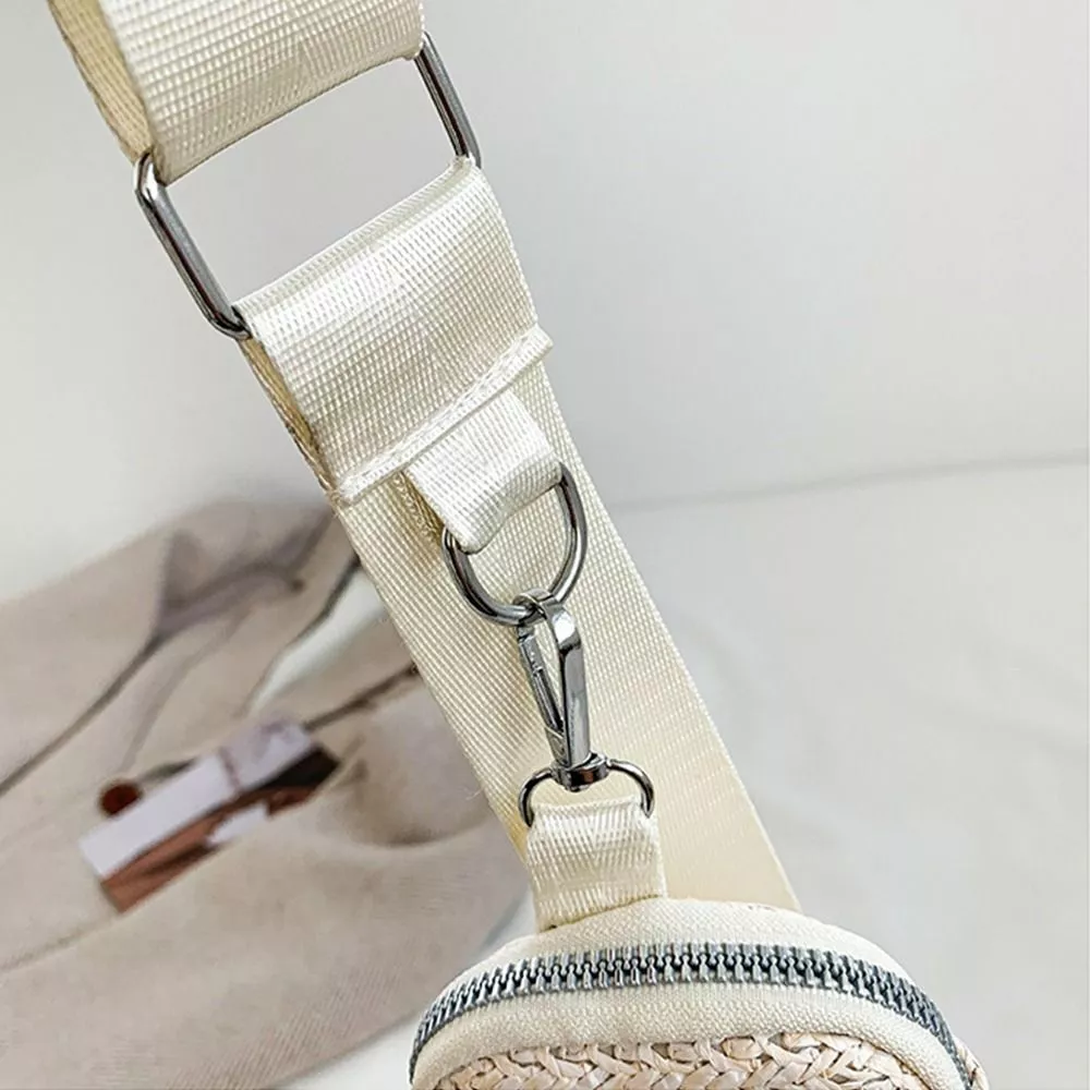 White Sling Crossbody Bag In Jute Material