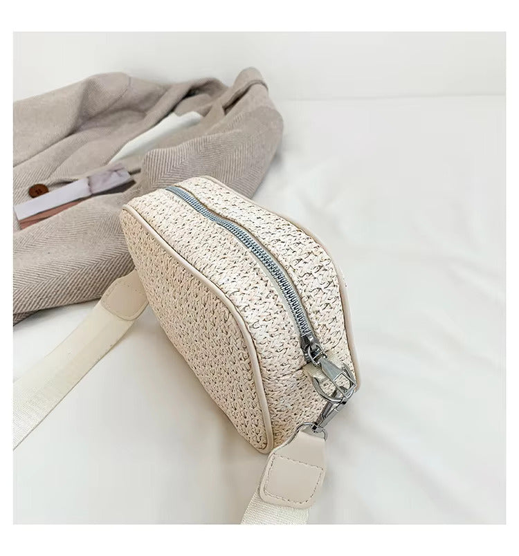 White Sling Crossbody Bag In Jute Material