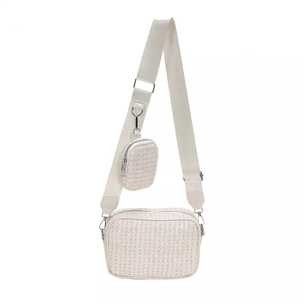 White Sling Crossbody Bag In Jute Material