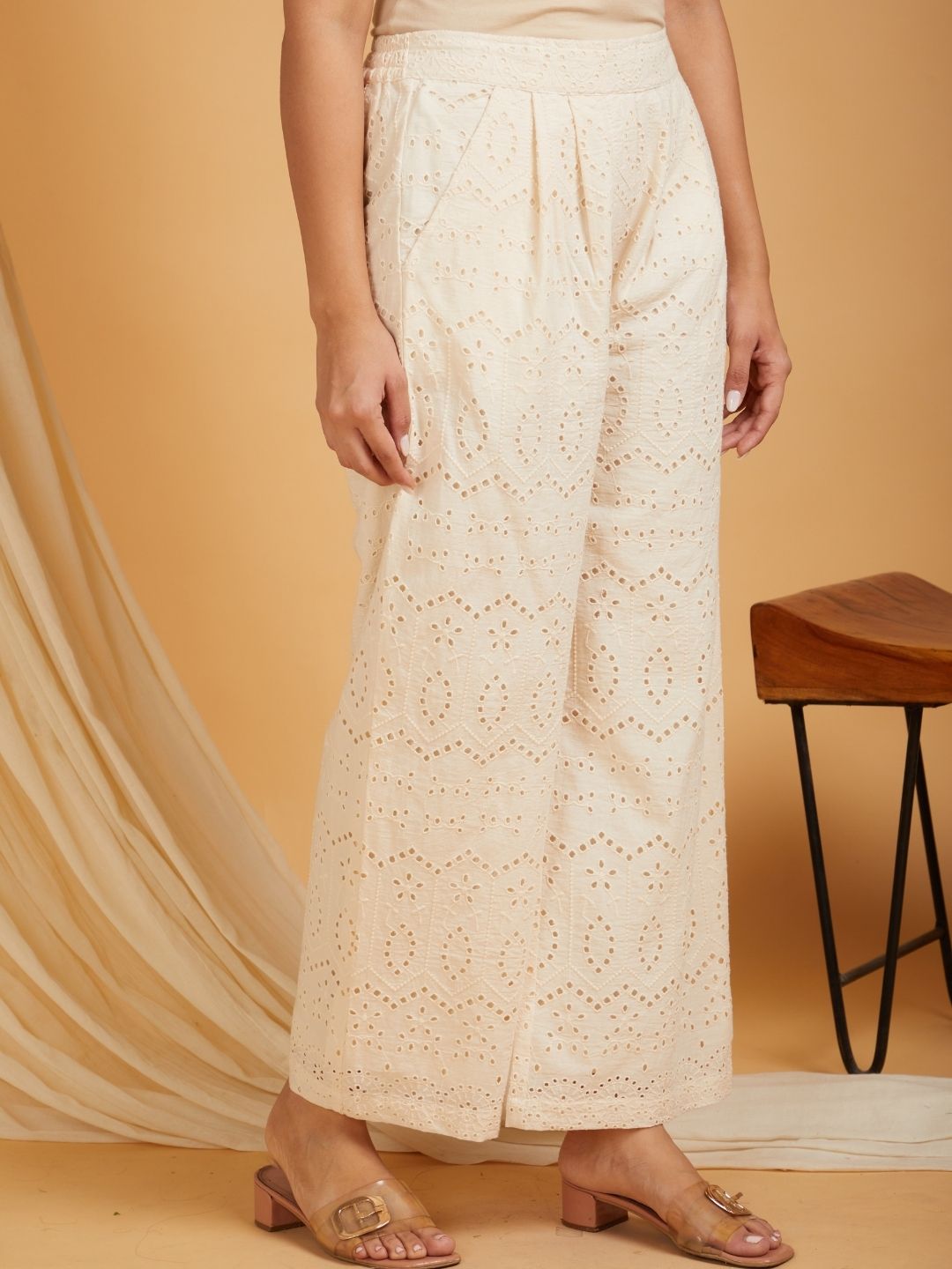 All Over Schiffli Embroidered Cotton Co-ord Set Cream