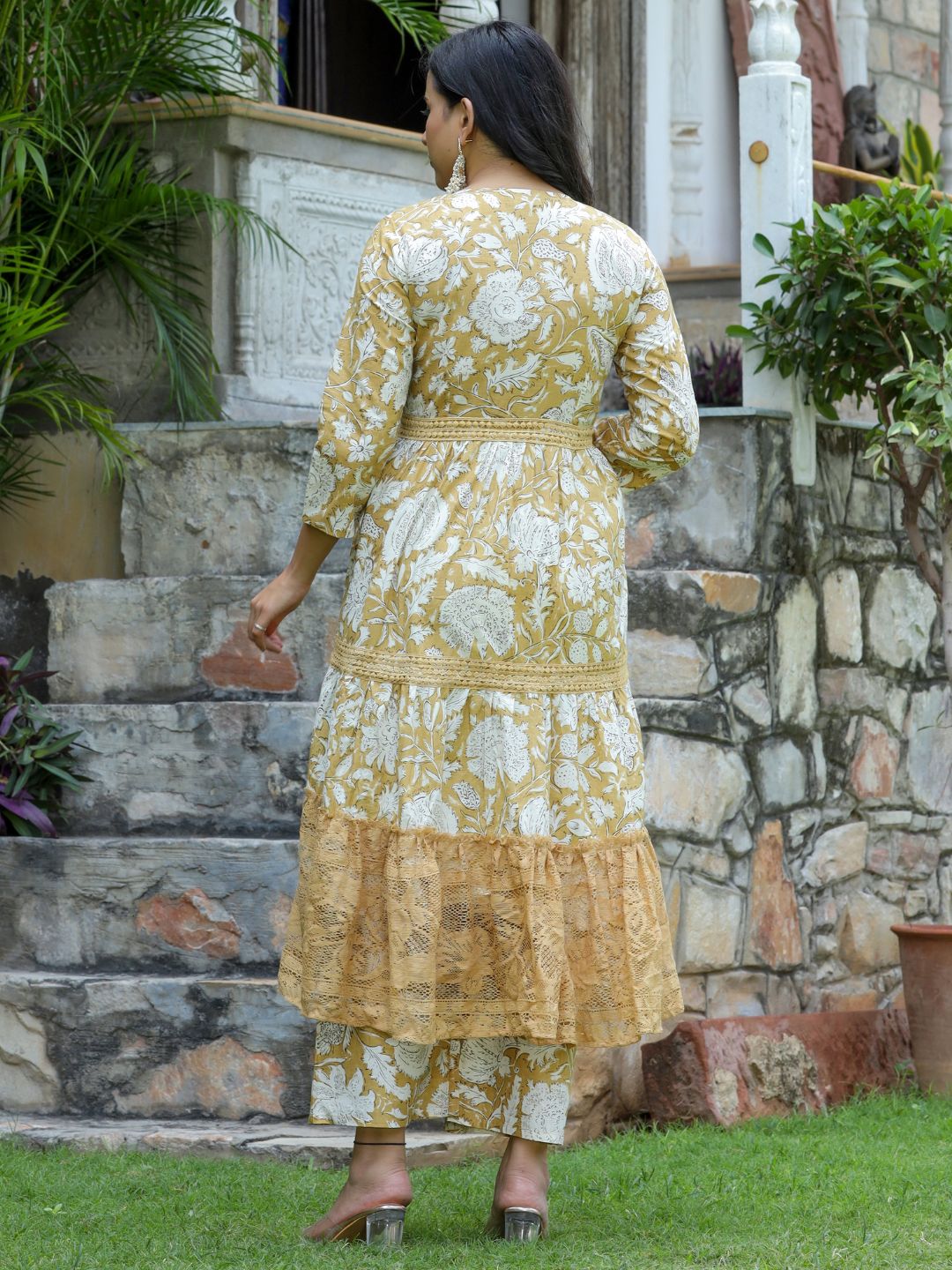 Layered Schiffli Kurta Set With Dupatta Yellow