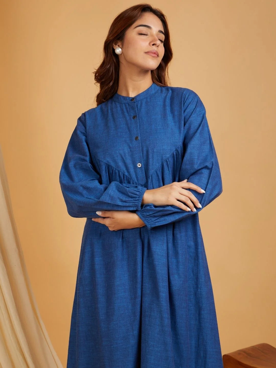 Navy Blue Block Cotton Dress