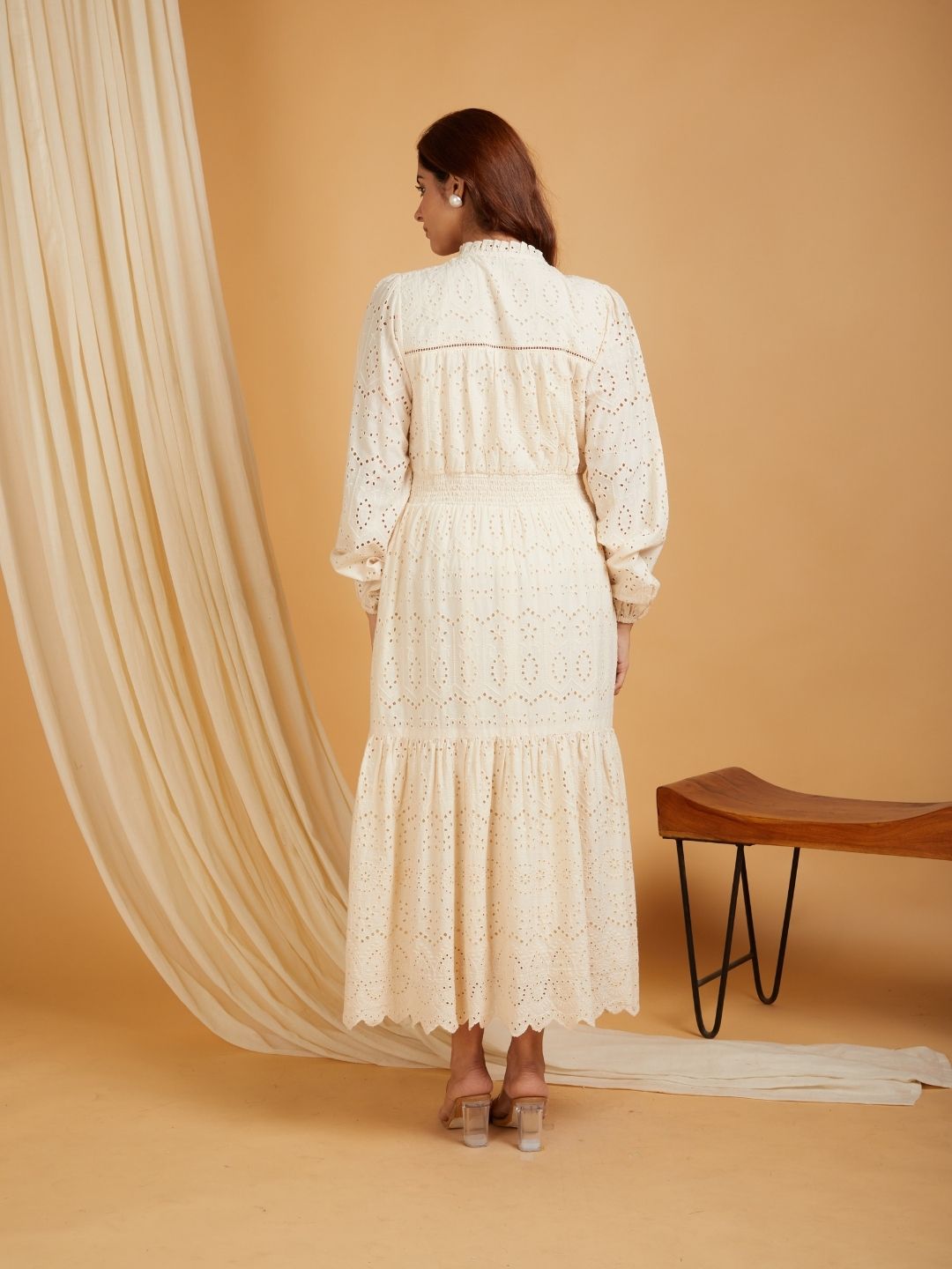 Classic Schiffli Cotton Dress Cream