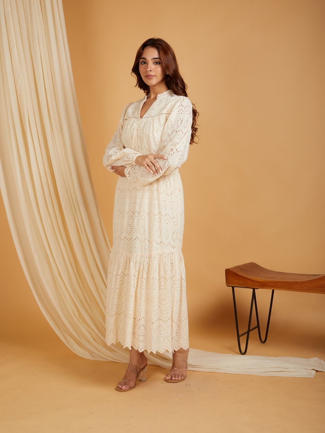 Classic Schiffli Cotton Dress Cream