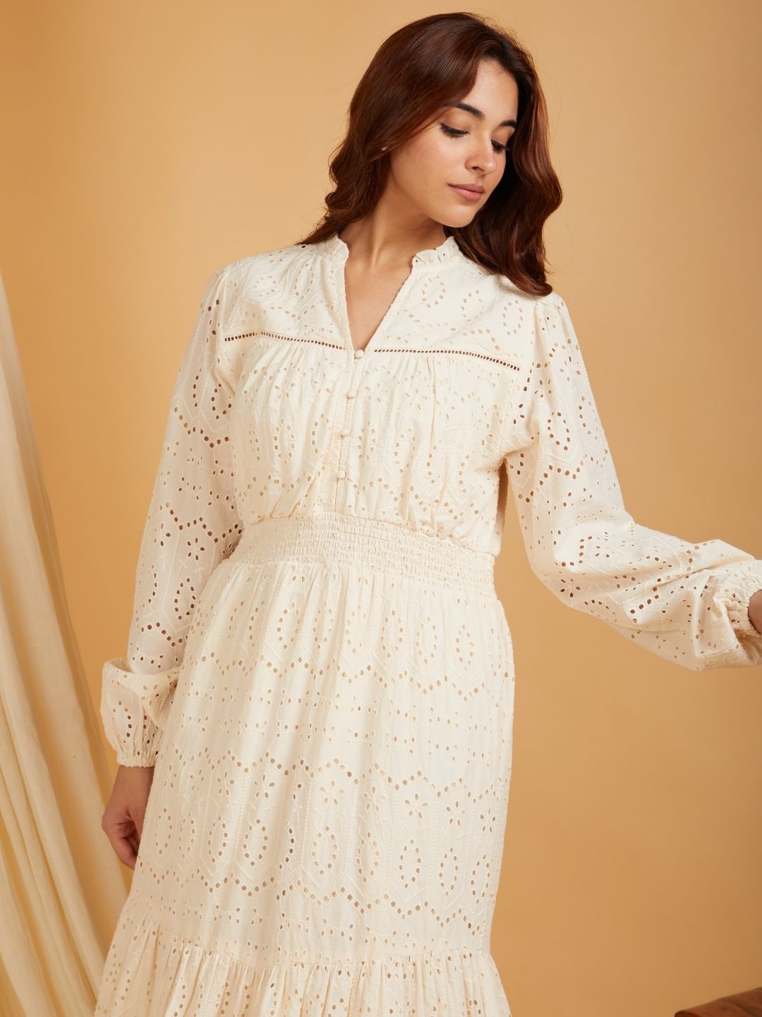 Classic Schiffli Cotton Dress Cream