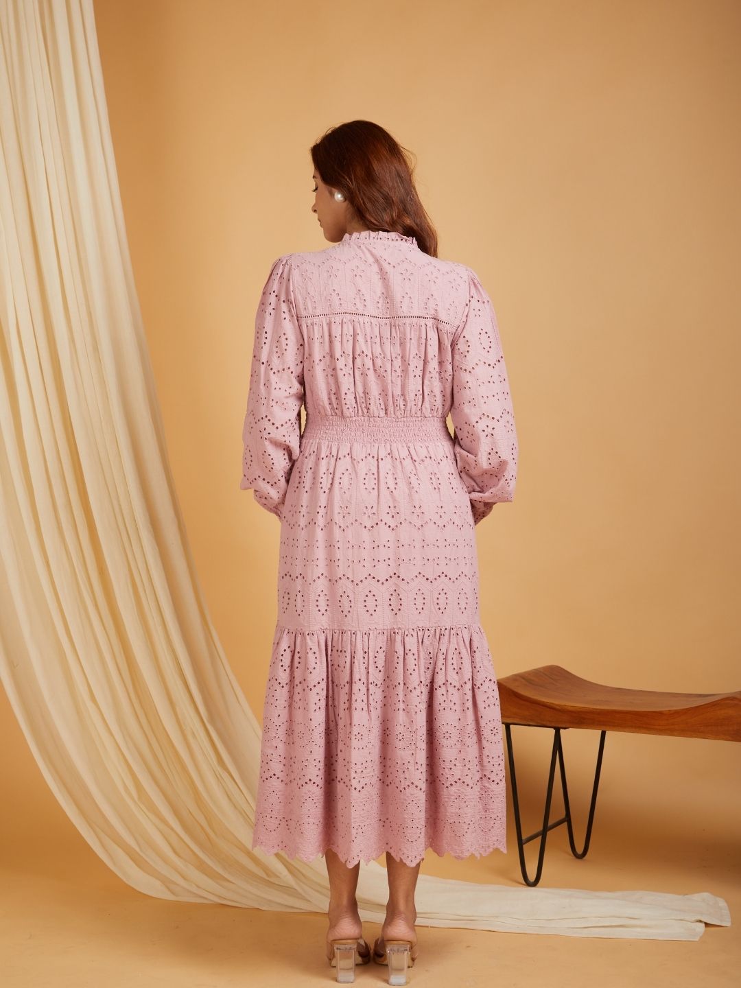 Classic Schiffli Cotton Dress Mauve