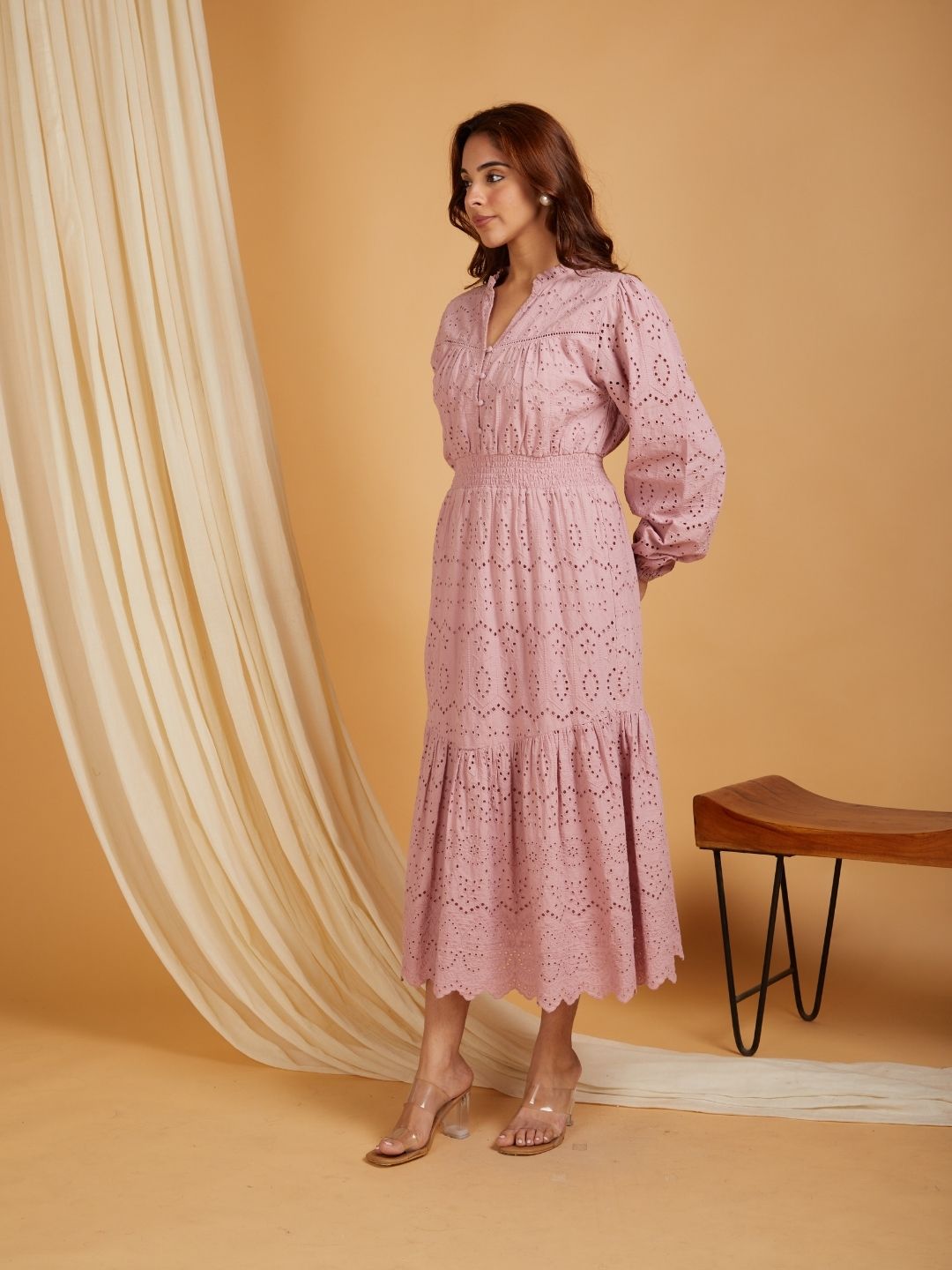 Classic Schiffli Cotton Dress Mauve