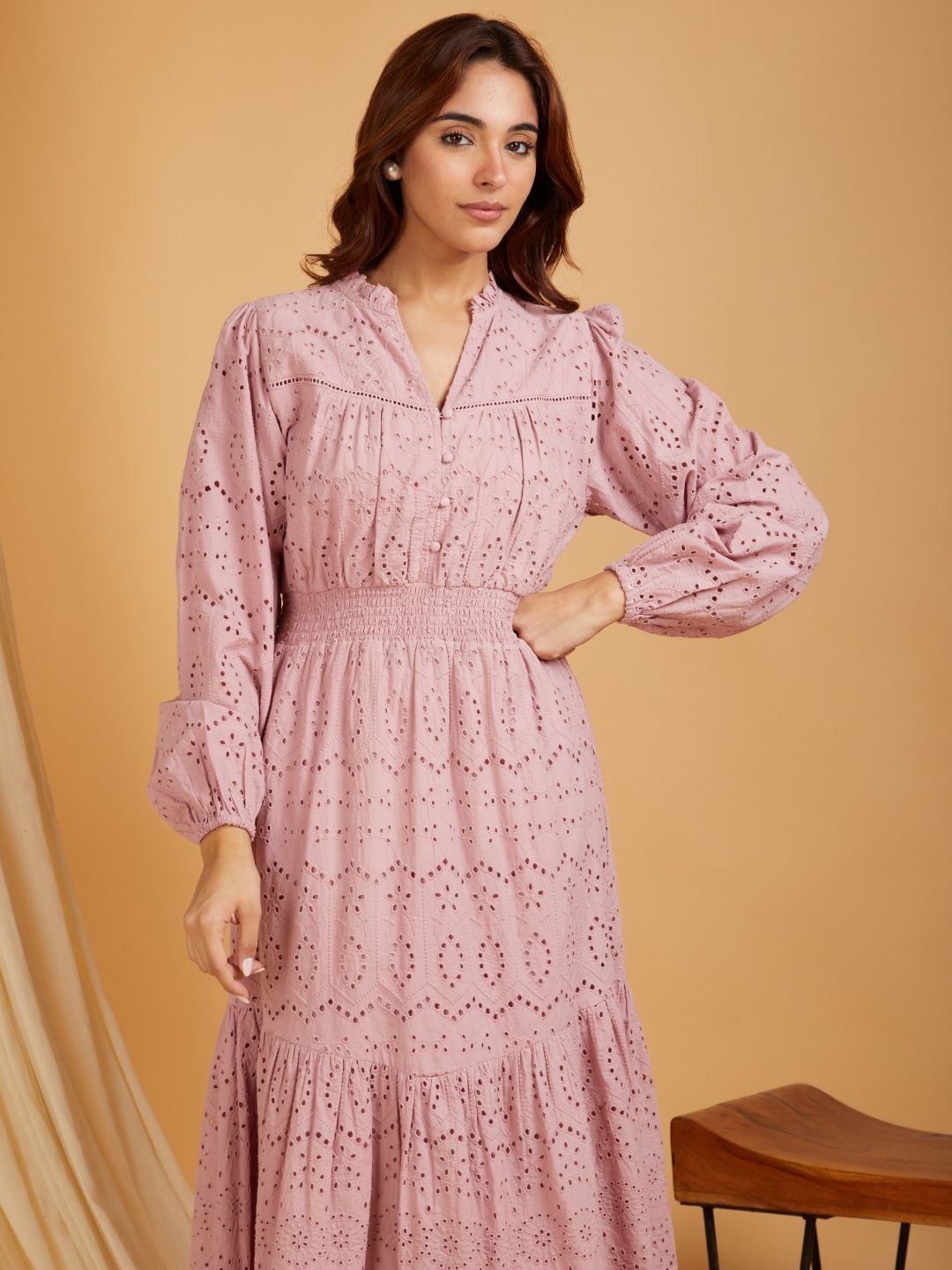 Classic Schiffli Cotton Dress Mauve