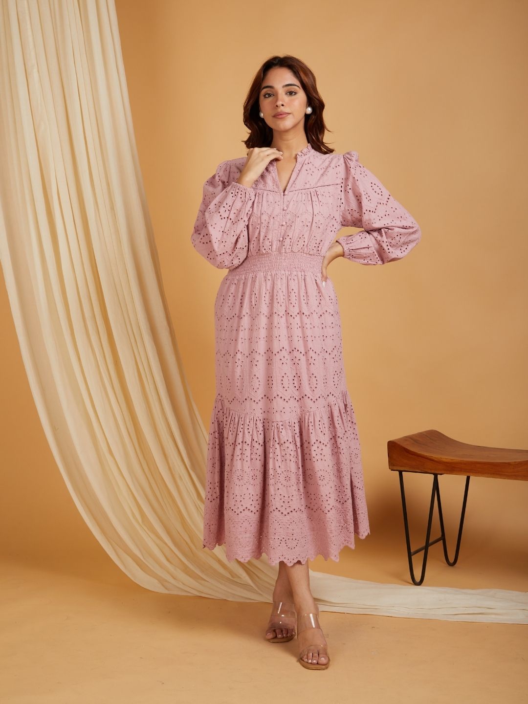 Classic Schiffli Cotton Dress Mauve