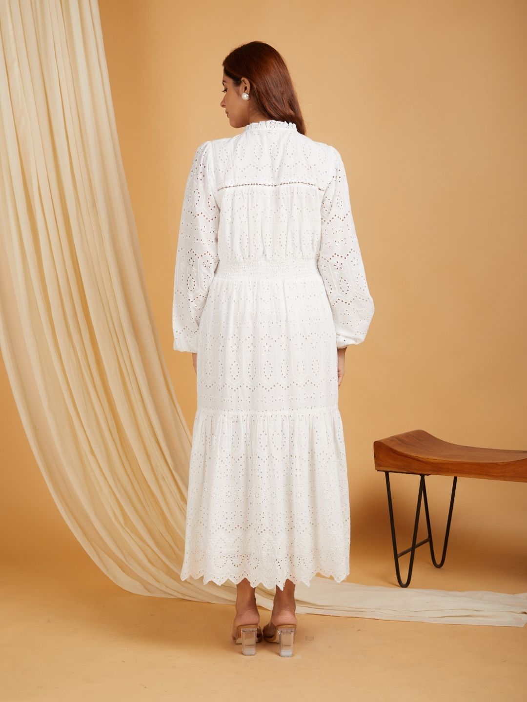 Classic Schiffli Cotton Dress White