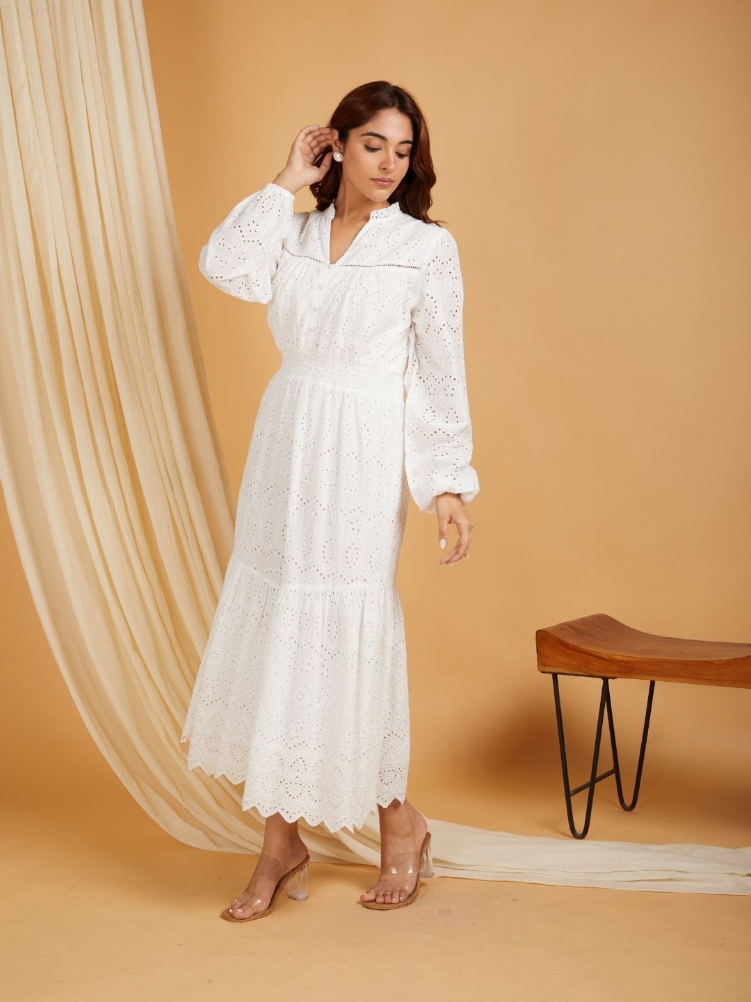 Classic Schiffli Cotton Dress White