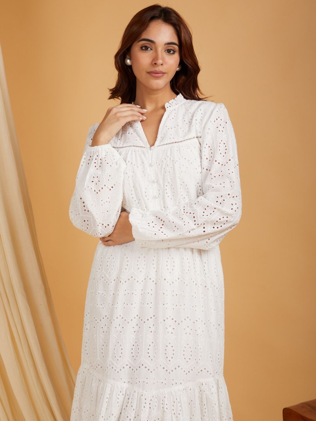 Classic Schiffli Cotton Dress White