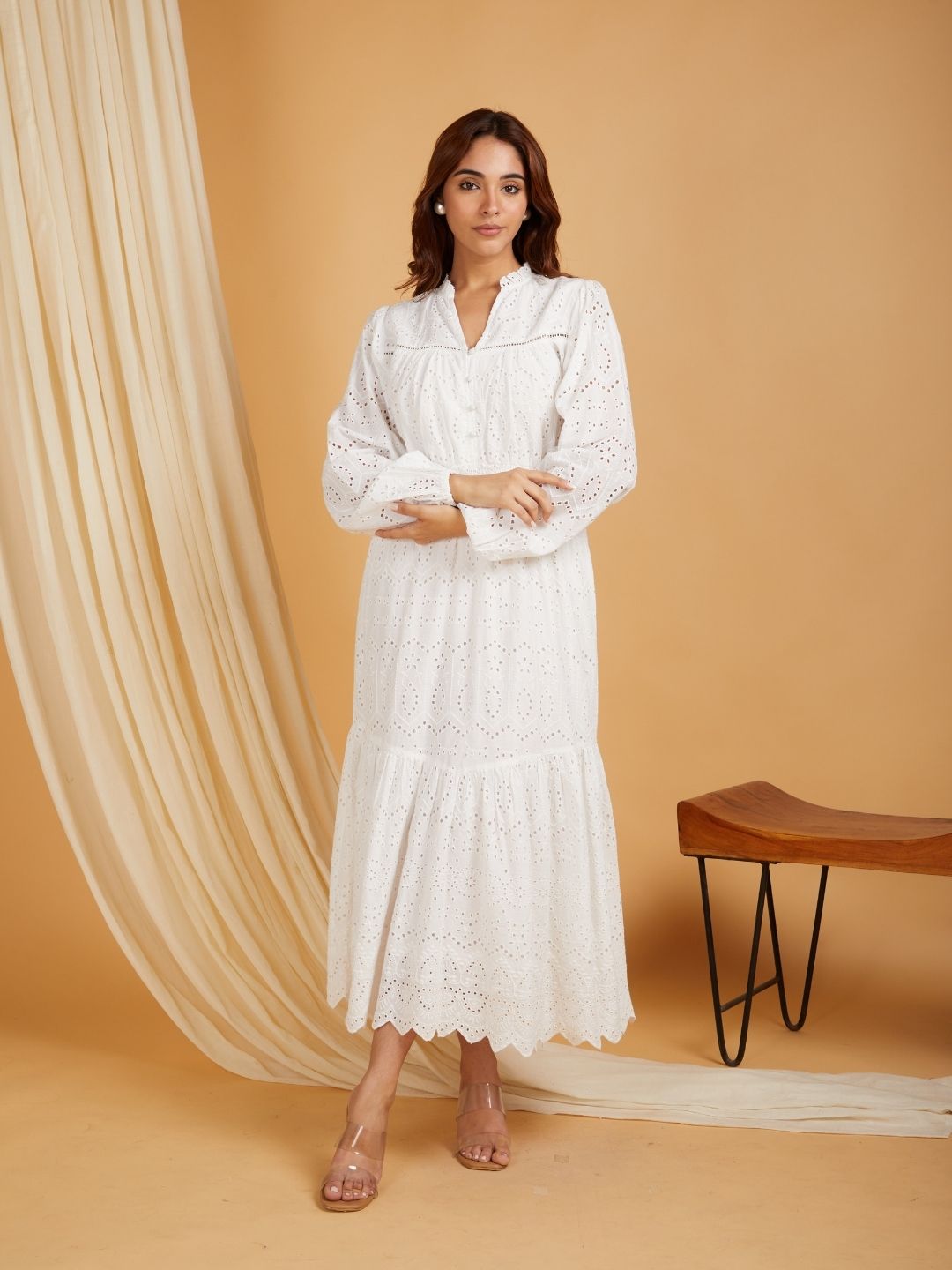 Classic Schiffli Cotton Dress White