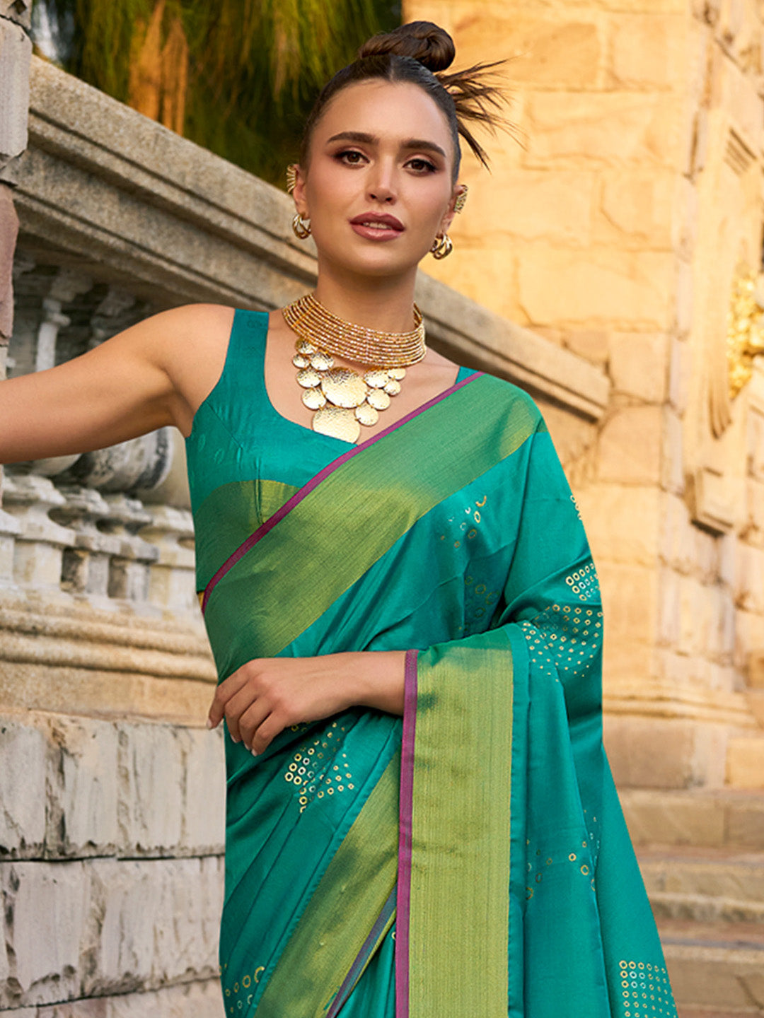 Silk Blend Teal blue Woven Design Designer Saree With Blouse