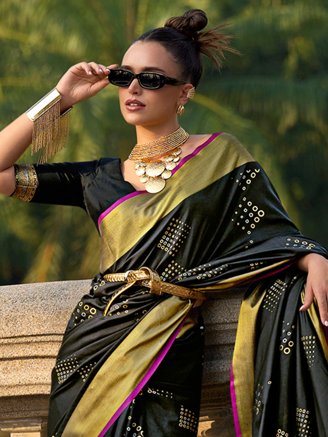 Silk Blend Black Woven Design Designer Saree With Blouse