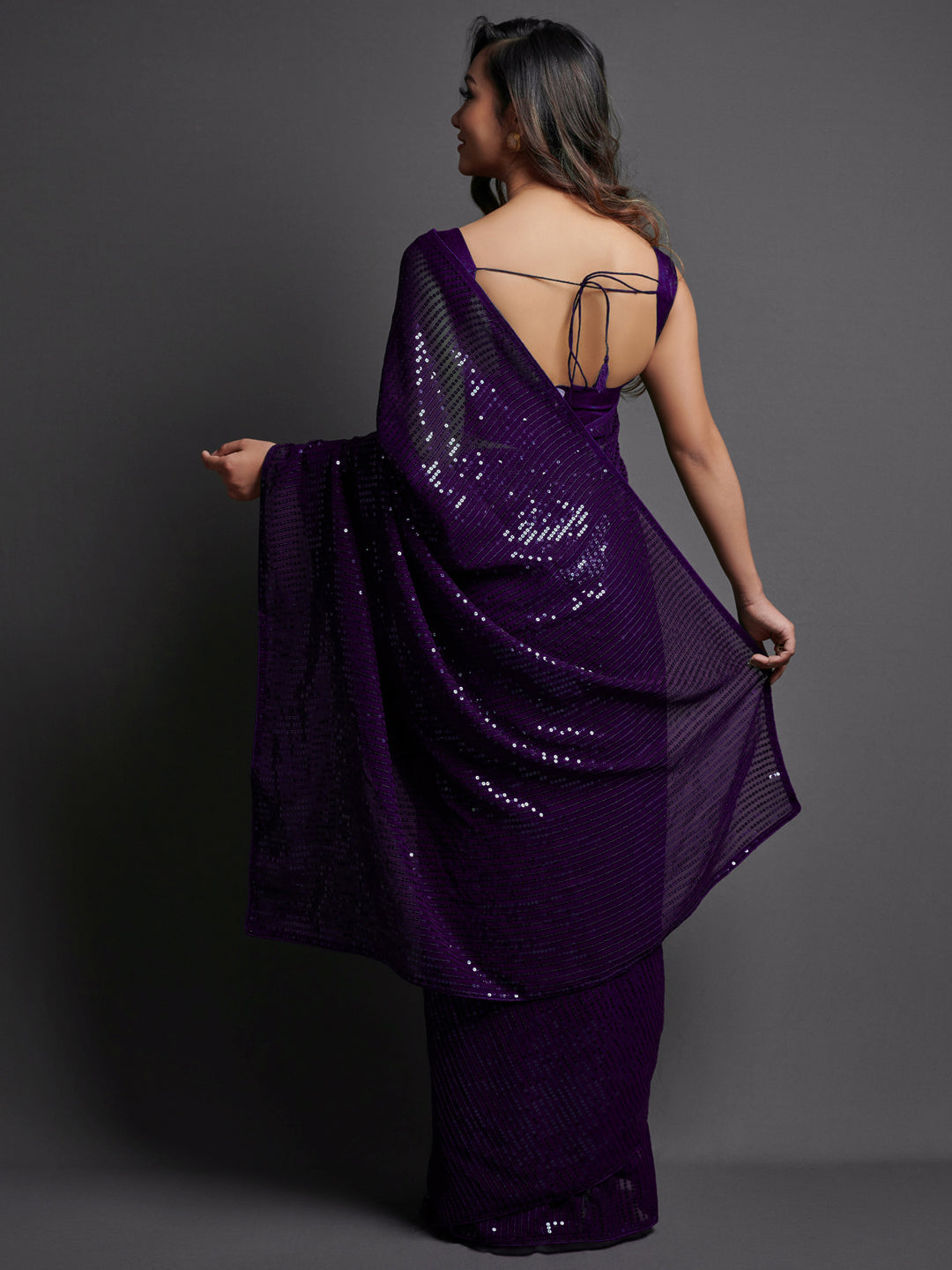 Georgette Purple Embellished Designer Saree With Blouse
