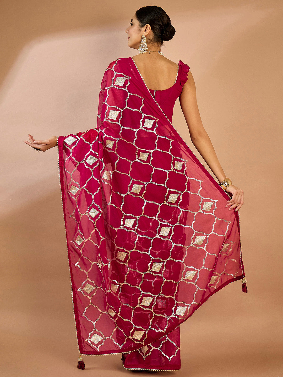 Georgette Pink Embellished Designer Saree With Blouse