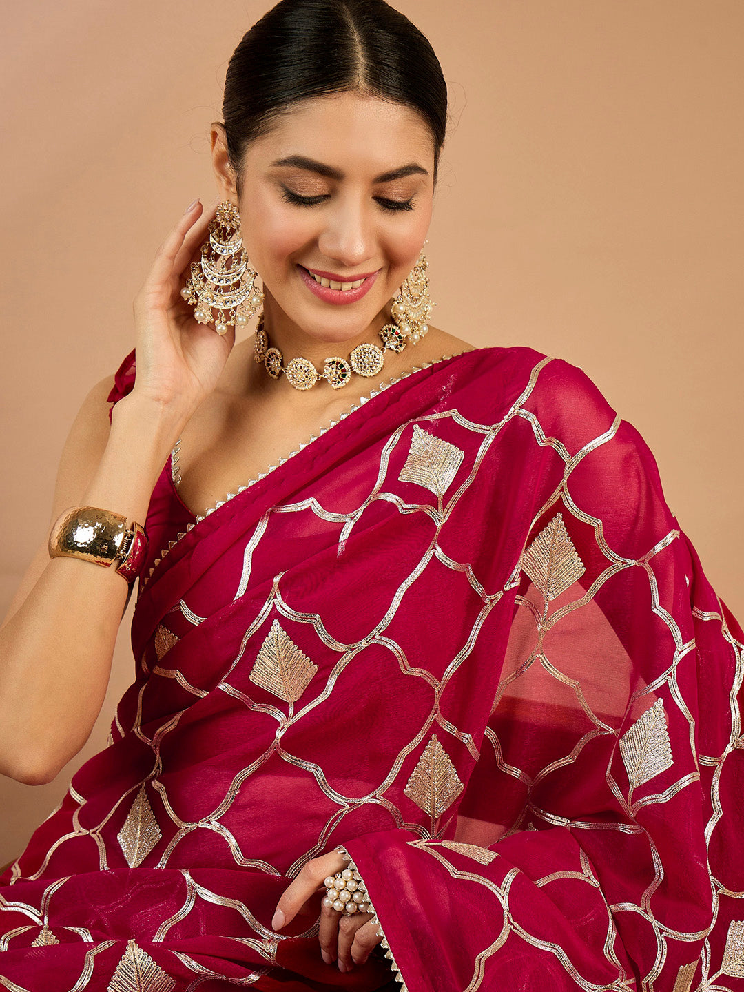 Georgette Pink Embellished Designer Saree With Blouse