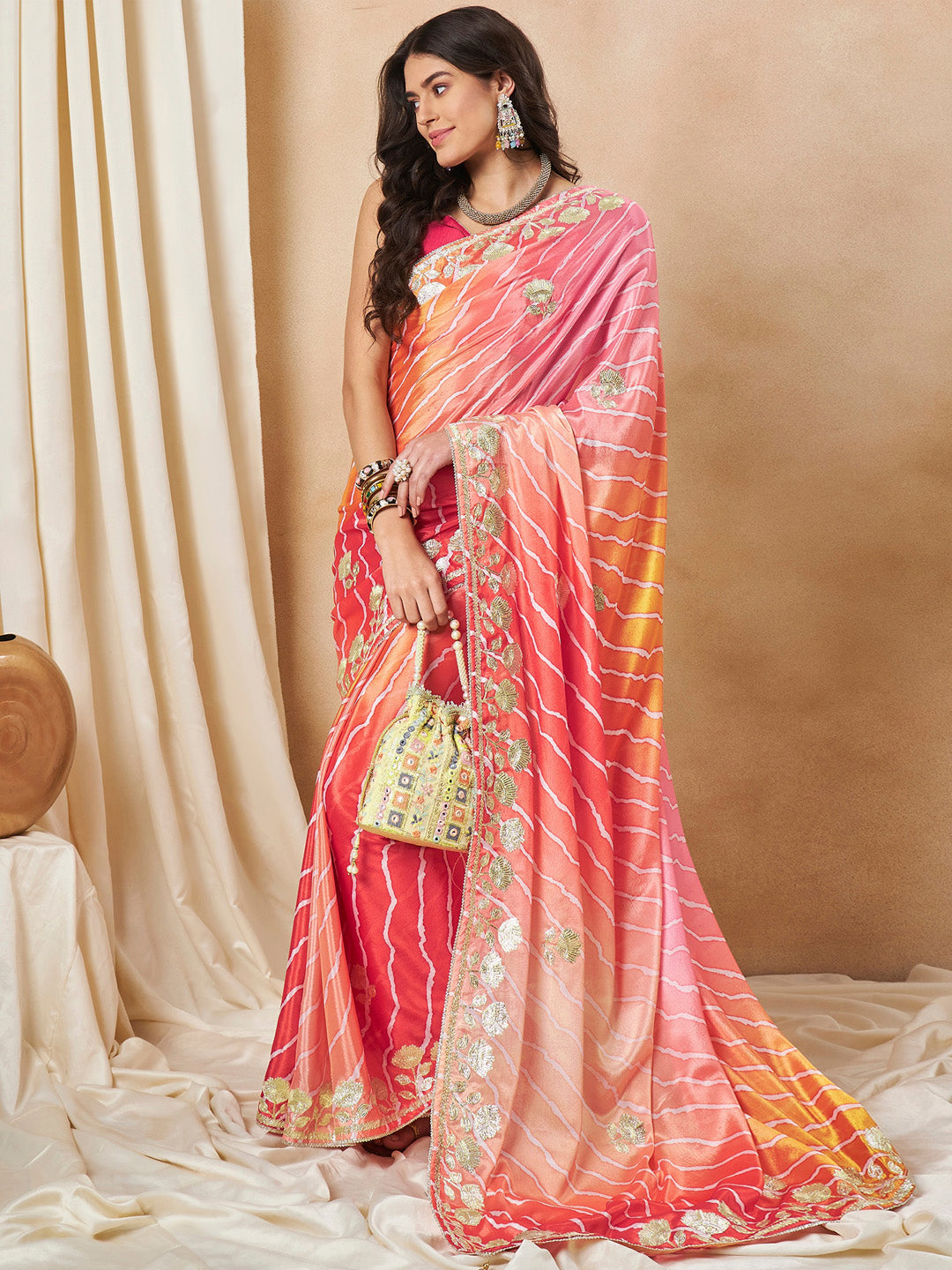 Chiffon Orange Embroidered Designer Saree With Blouse