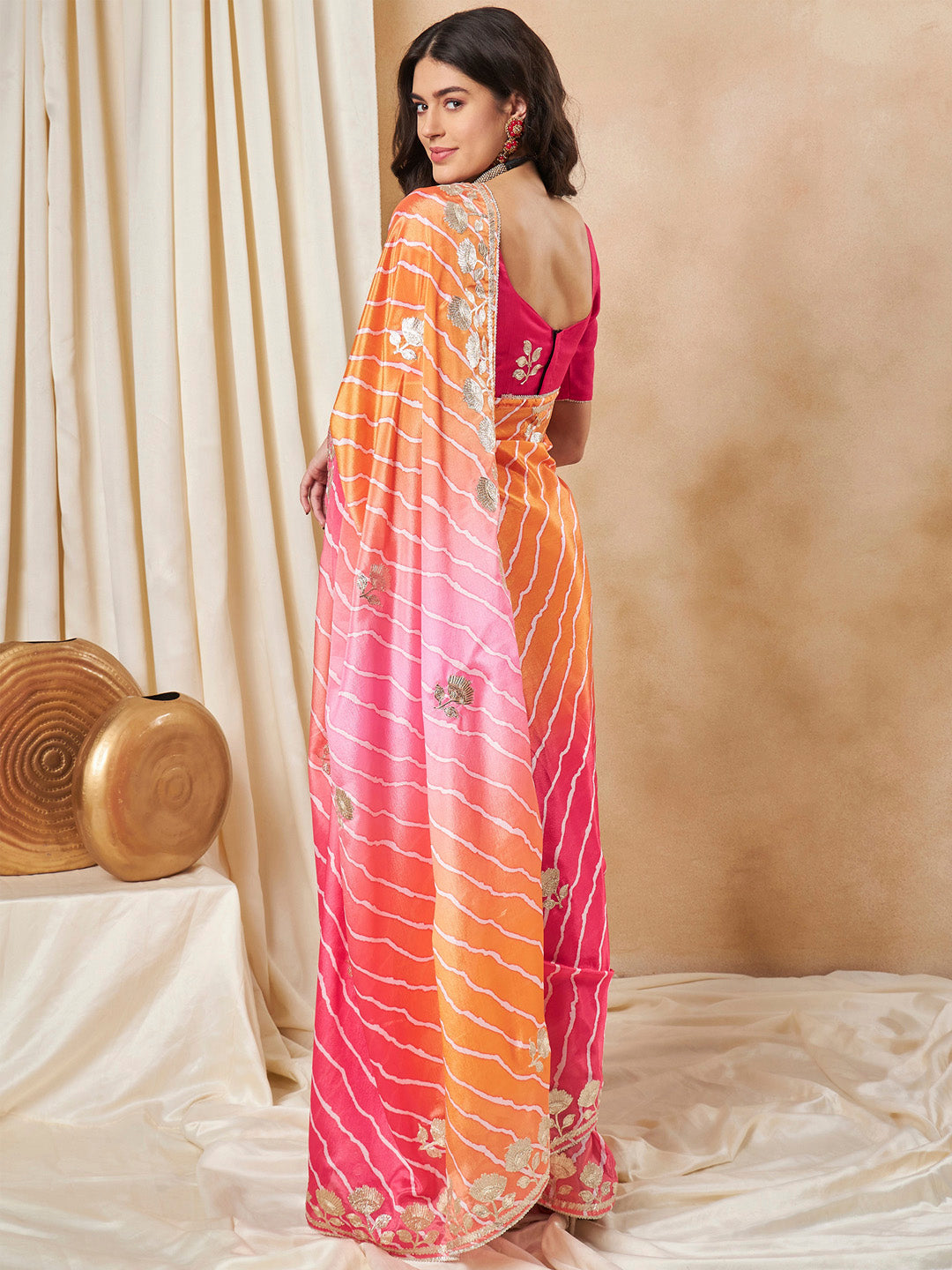 Chiffon Pink Embroidered Designer Saree With Blouse