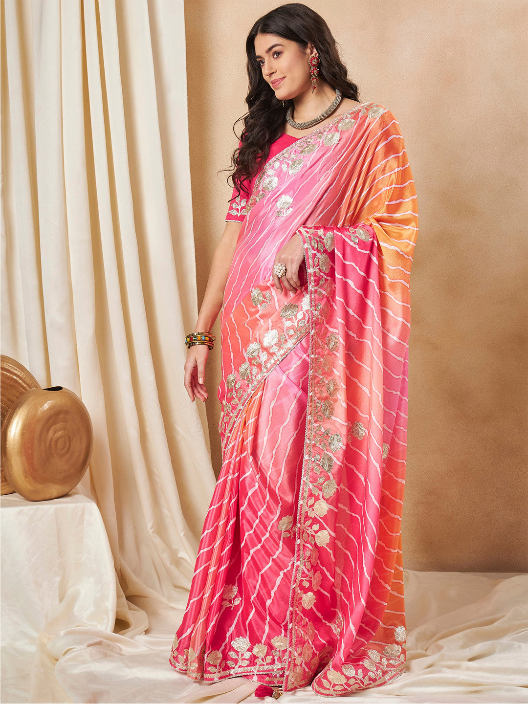 Chiffon Pink Embroidered Designer Saree With Blouse