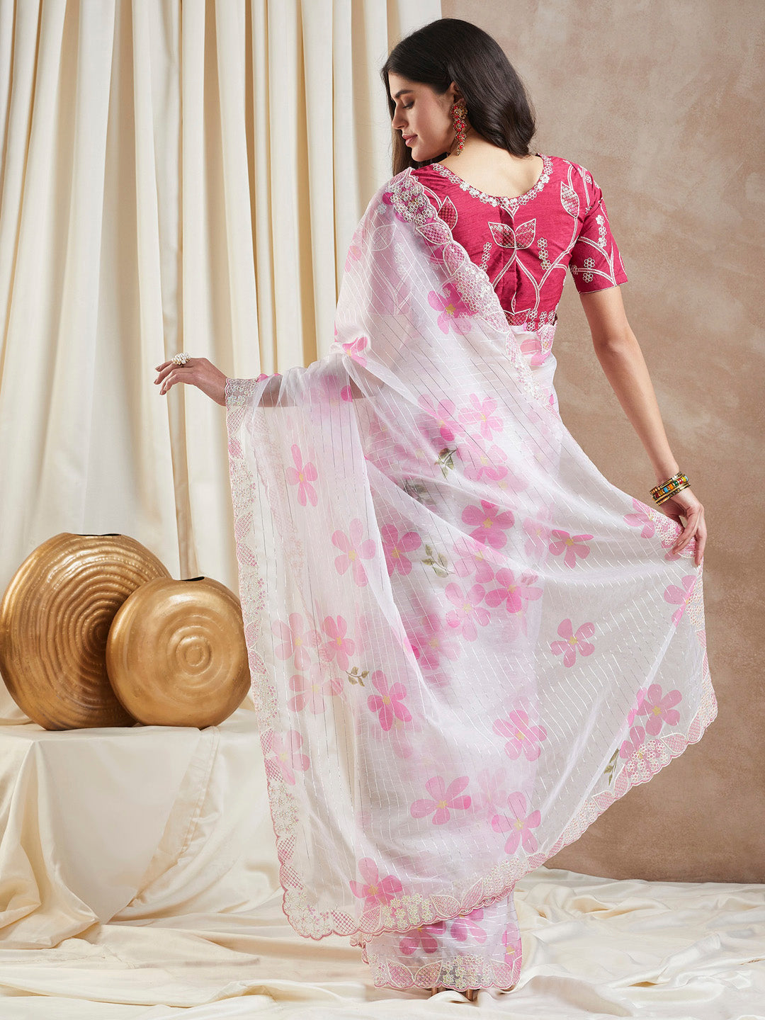 Organza Pink Embellished Designer Saree With Blouse