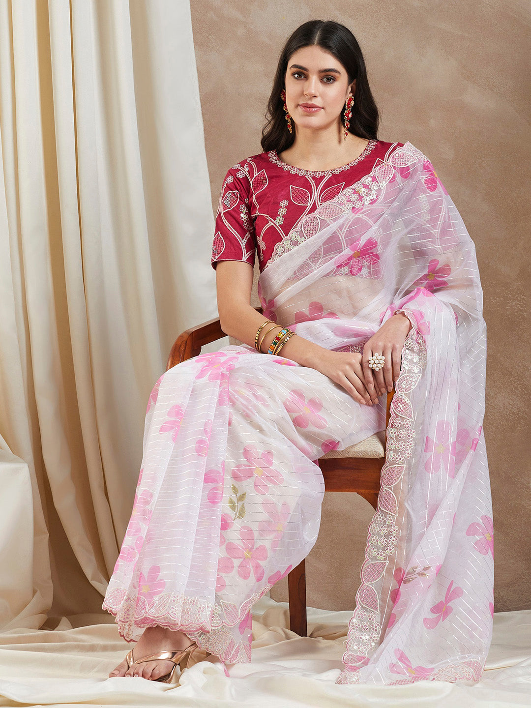 Organza Pink Embellished Designer Saree With Blouse