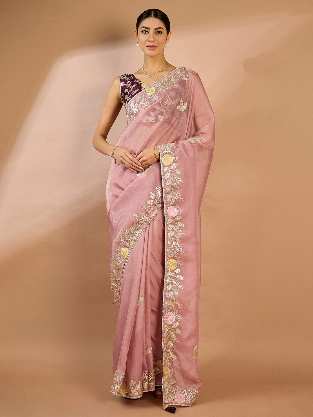 Organza Mauve Embellished Designer Saree With Blouse