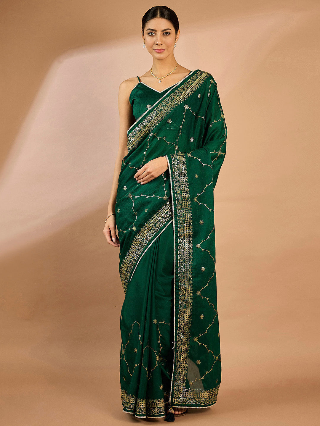 Organza Green Embellished Designer Saree With Blouse