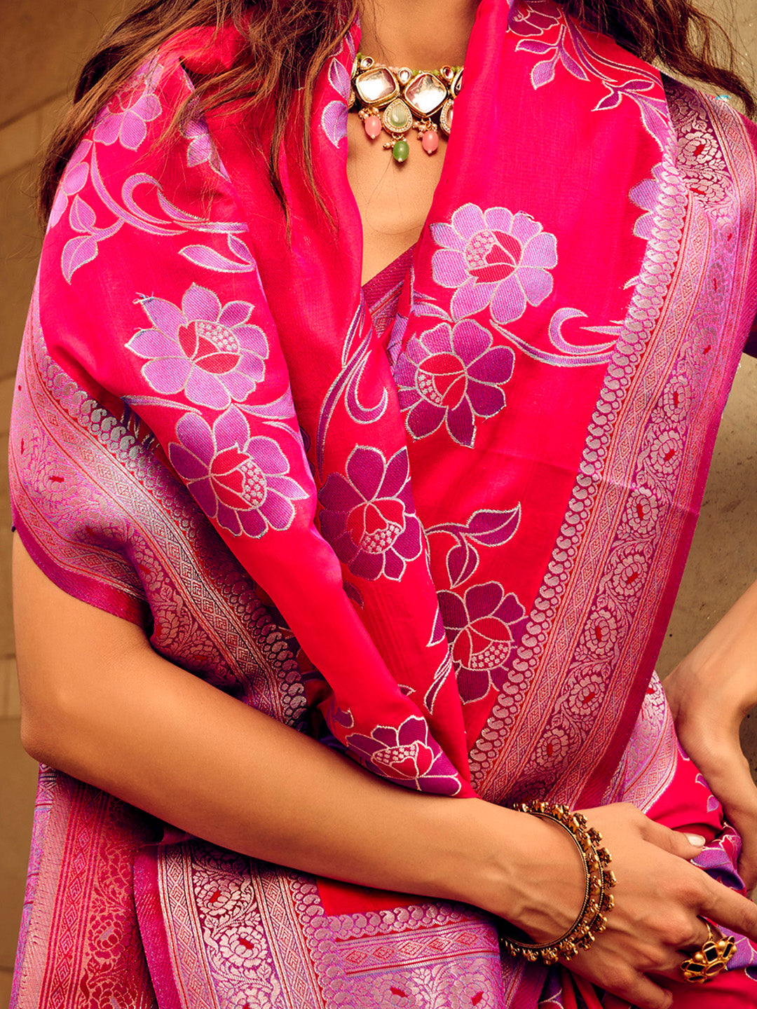 Satin Silk Pink Woven Design Designer Saree With Blouse