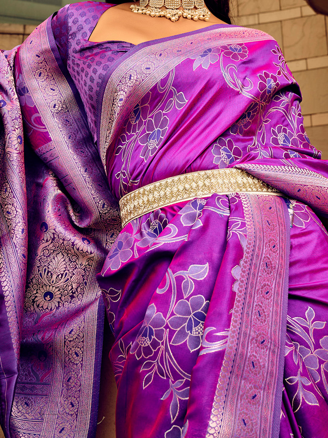 Satin Silk Magenta Woven Design Designer Saree With Blouse