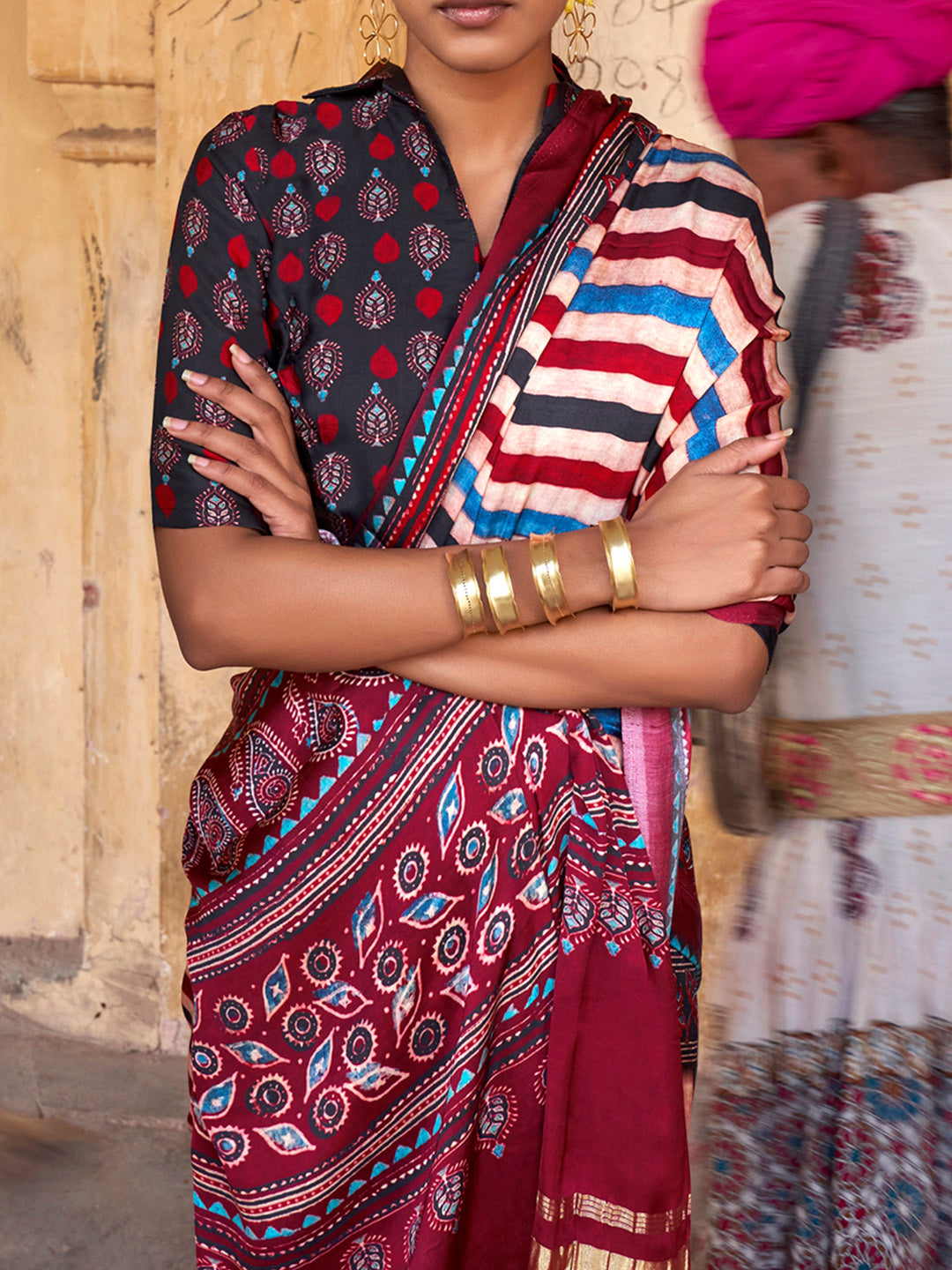 Viscose Silk Beige Printed Designer Saree With Blouse