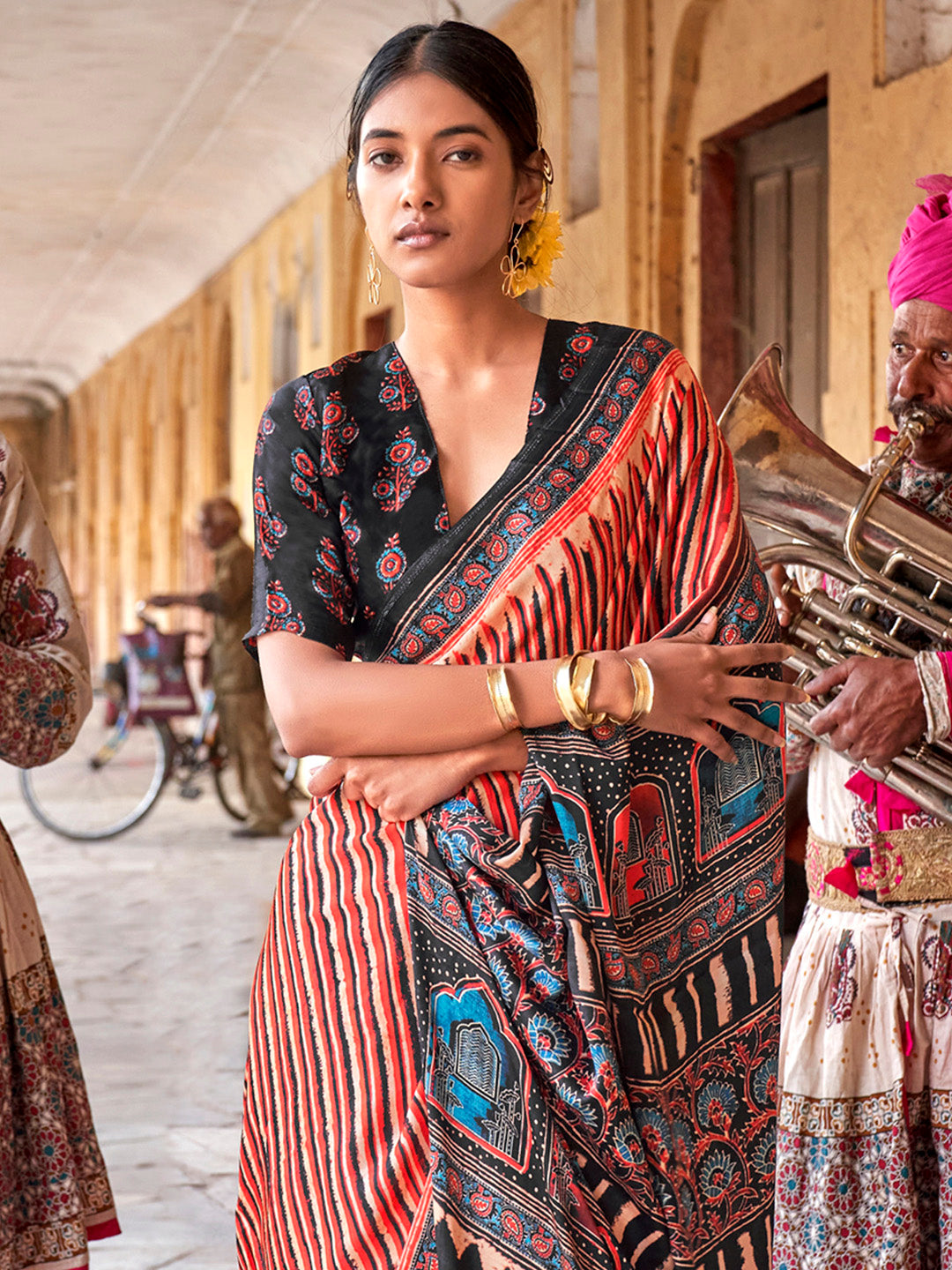 Viscose Silk Beige Printed Designer Saree With Blouse