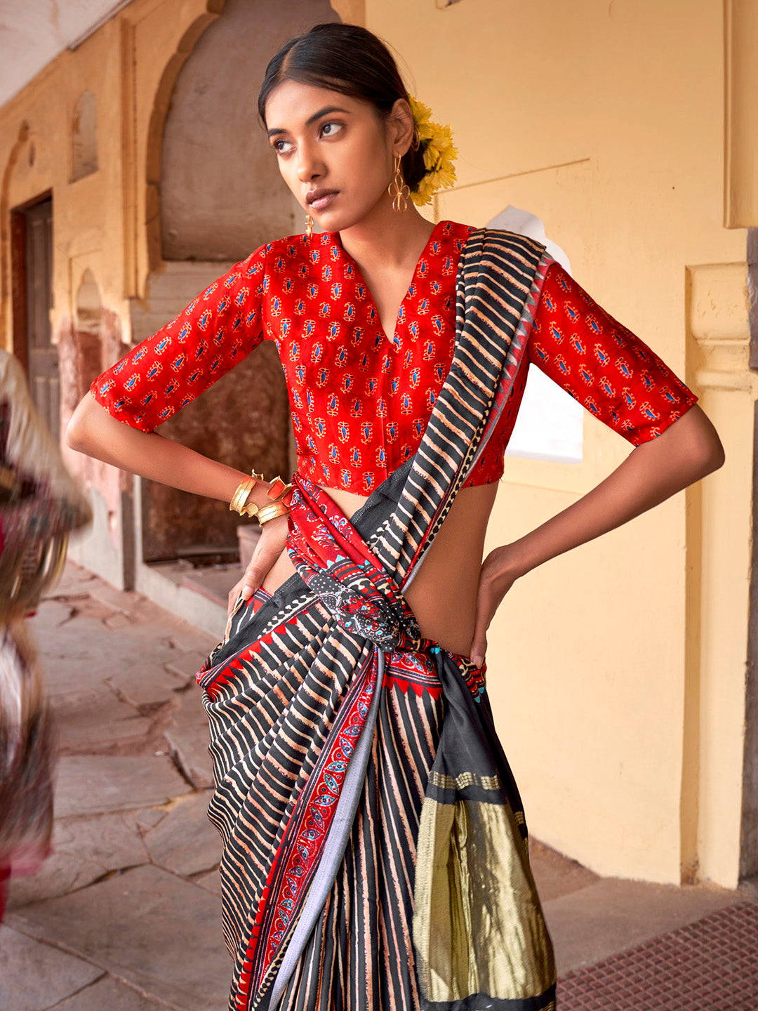 Viscose Silk Black Printed Designer Saree With Blouse