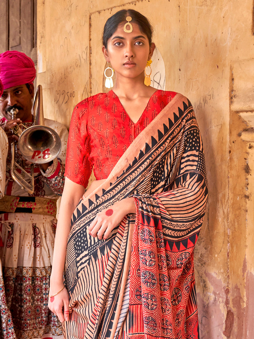 Viscose Silk Beige Printed Designer Saree With Blouse
