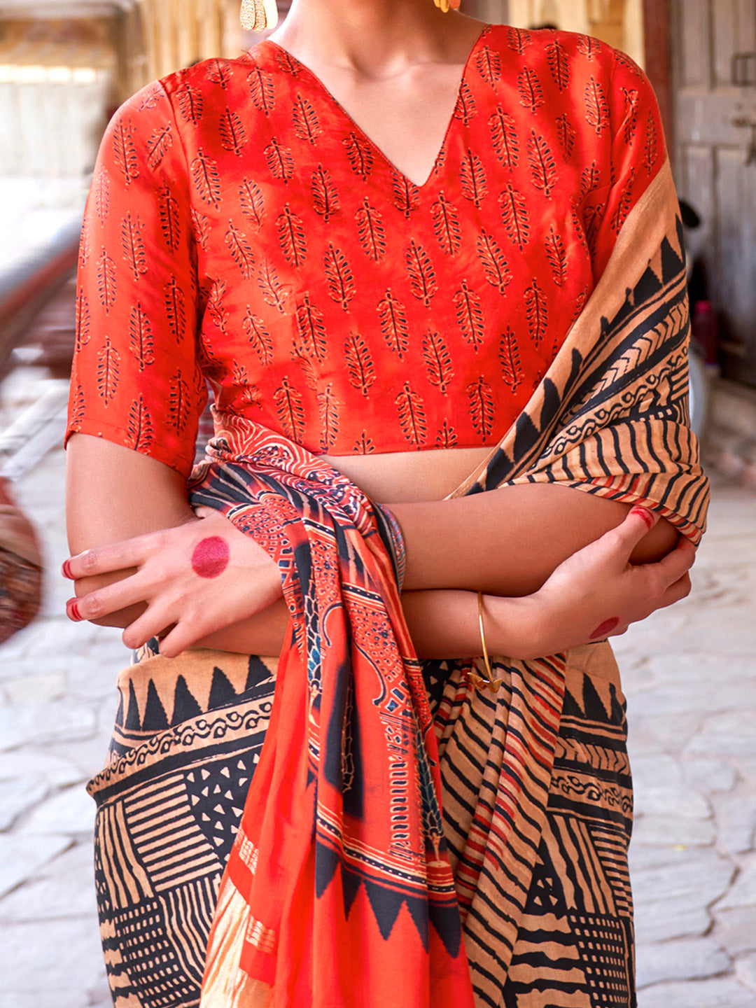 Viscose Silk Beige Printed Designer Saree With Blouse