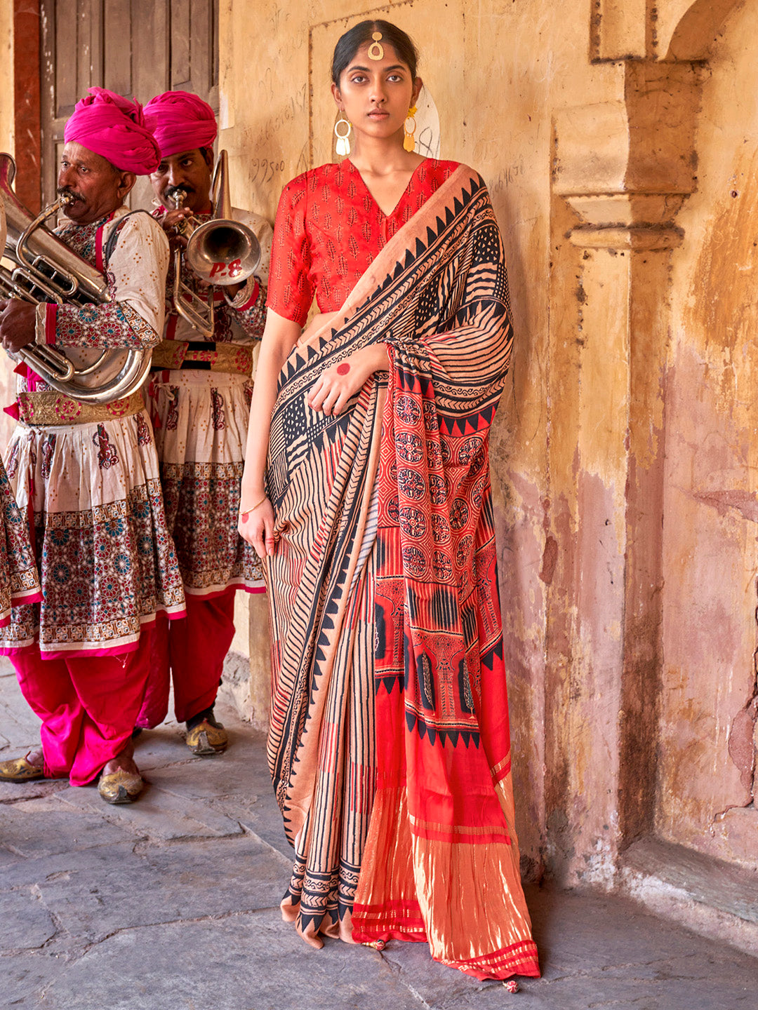 Viscose Silk Beige Printed Designer Saree With Blouse
