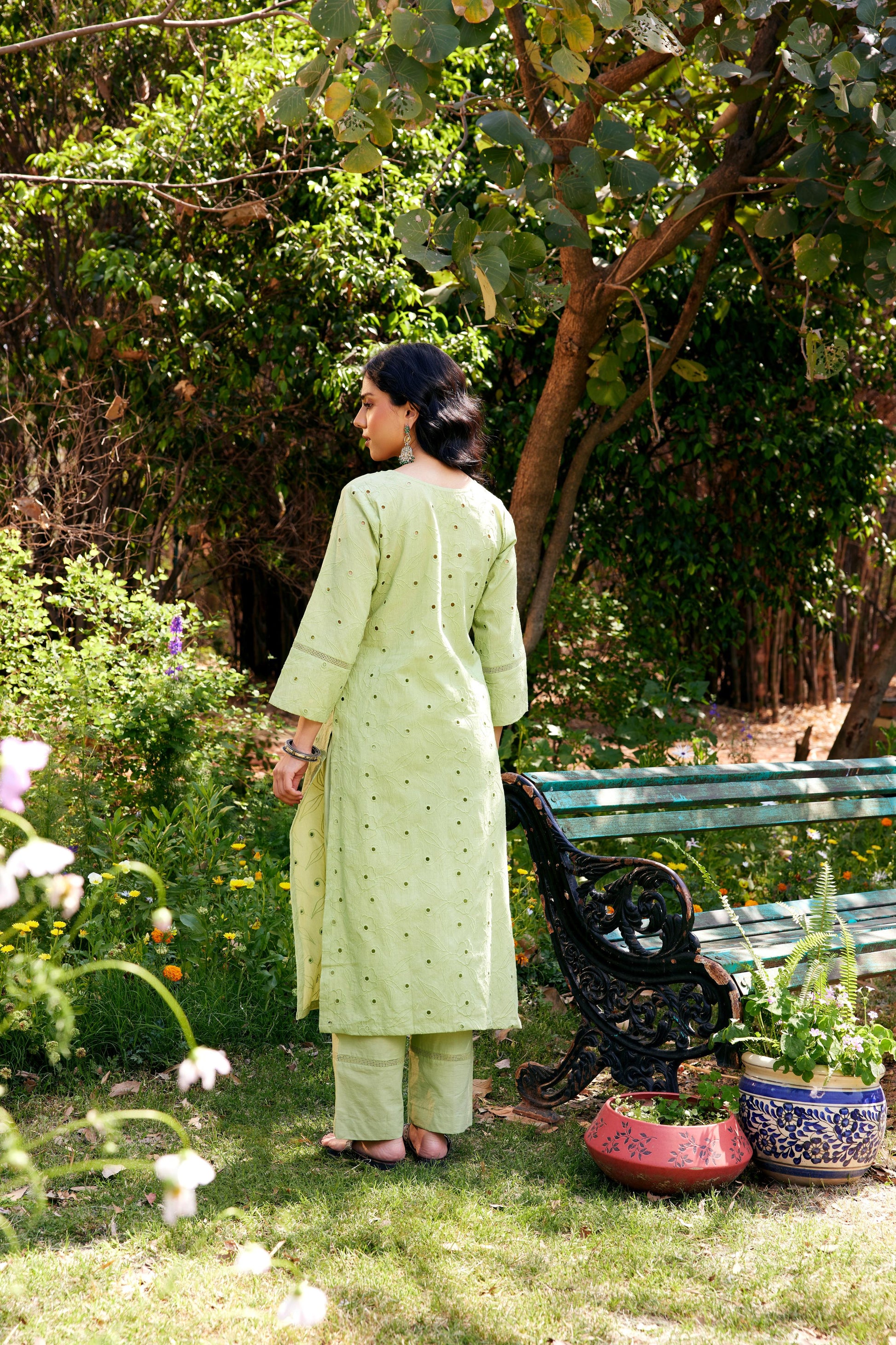Noor Sage Green Shifli Kurta-Set of 3