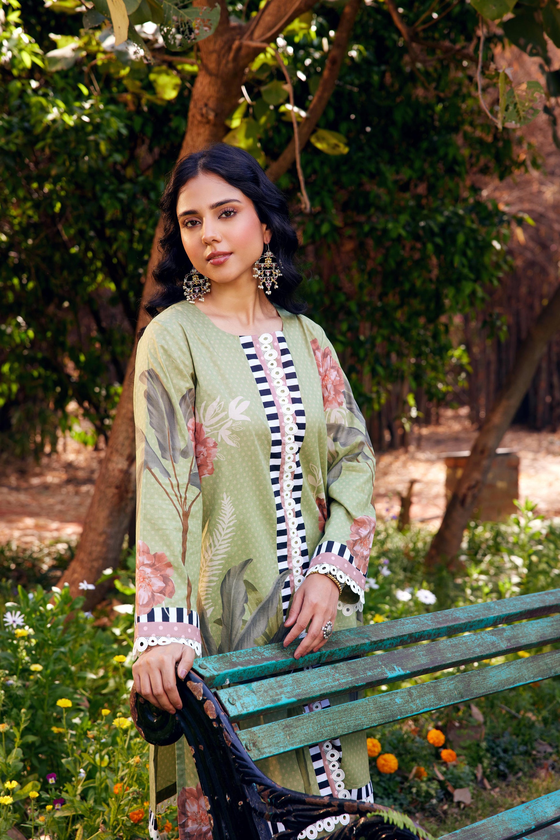 Noor Sage Green Short Cotton Kurta-Set of 3