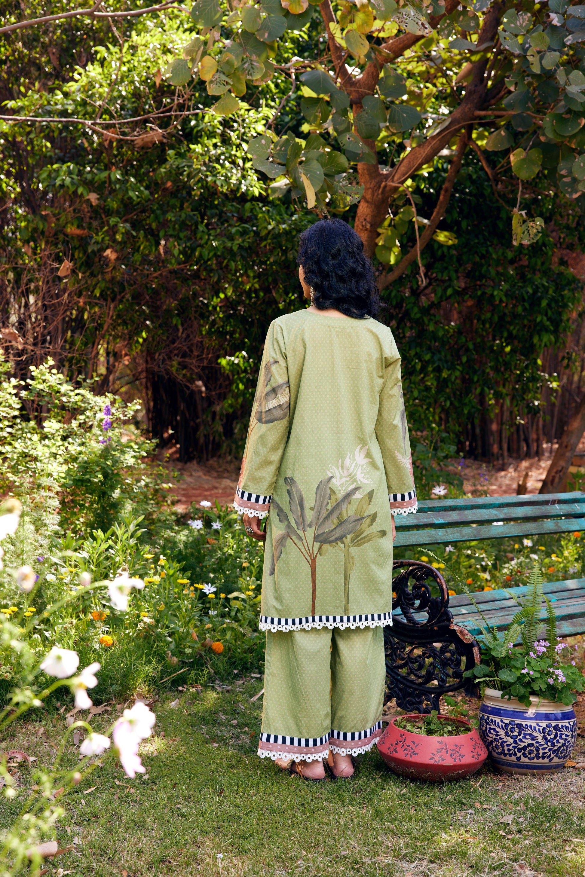Noor Sage Green Short Cotton Kurta-Set of 3