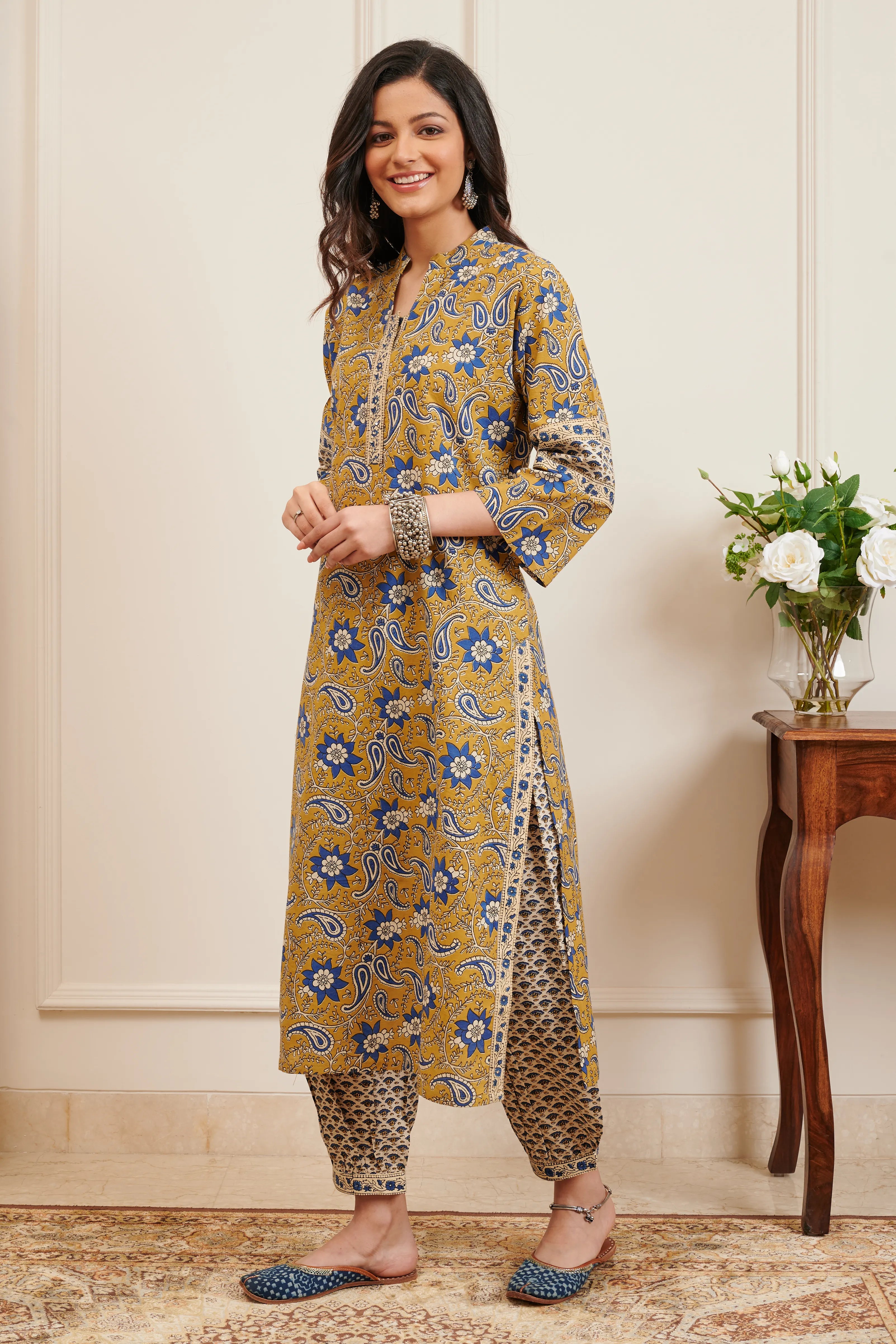 Mustard Yellow Hand Block Printed Bagru Kurta