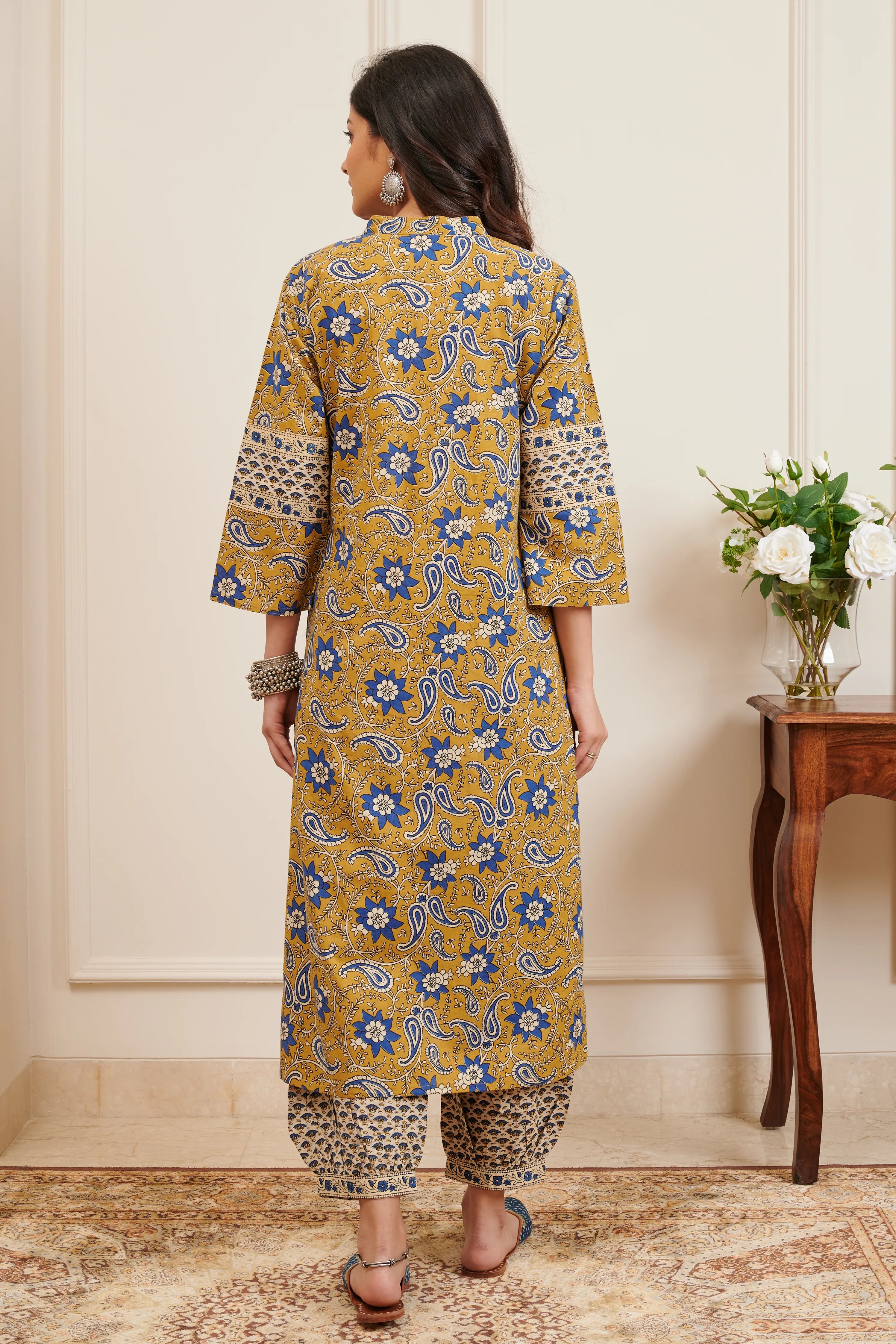 Mustard Yellow Hand Block Printed Bagru Kurta