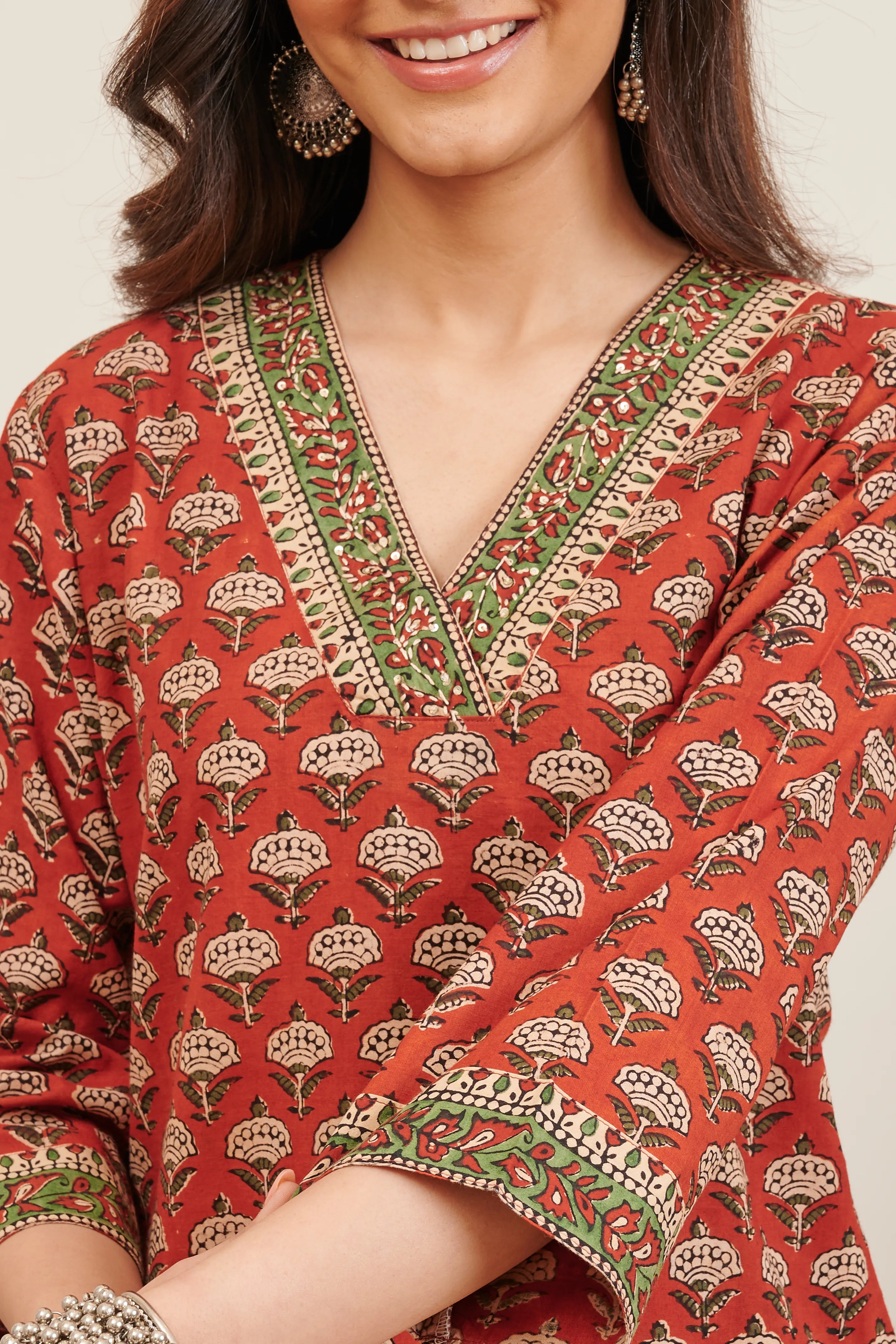 Maroon Hand Block Printed Bagru Kurta