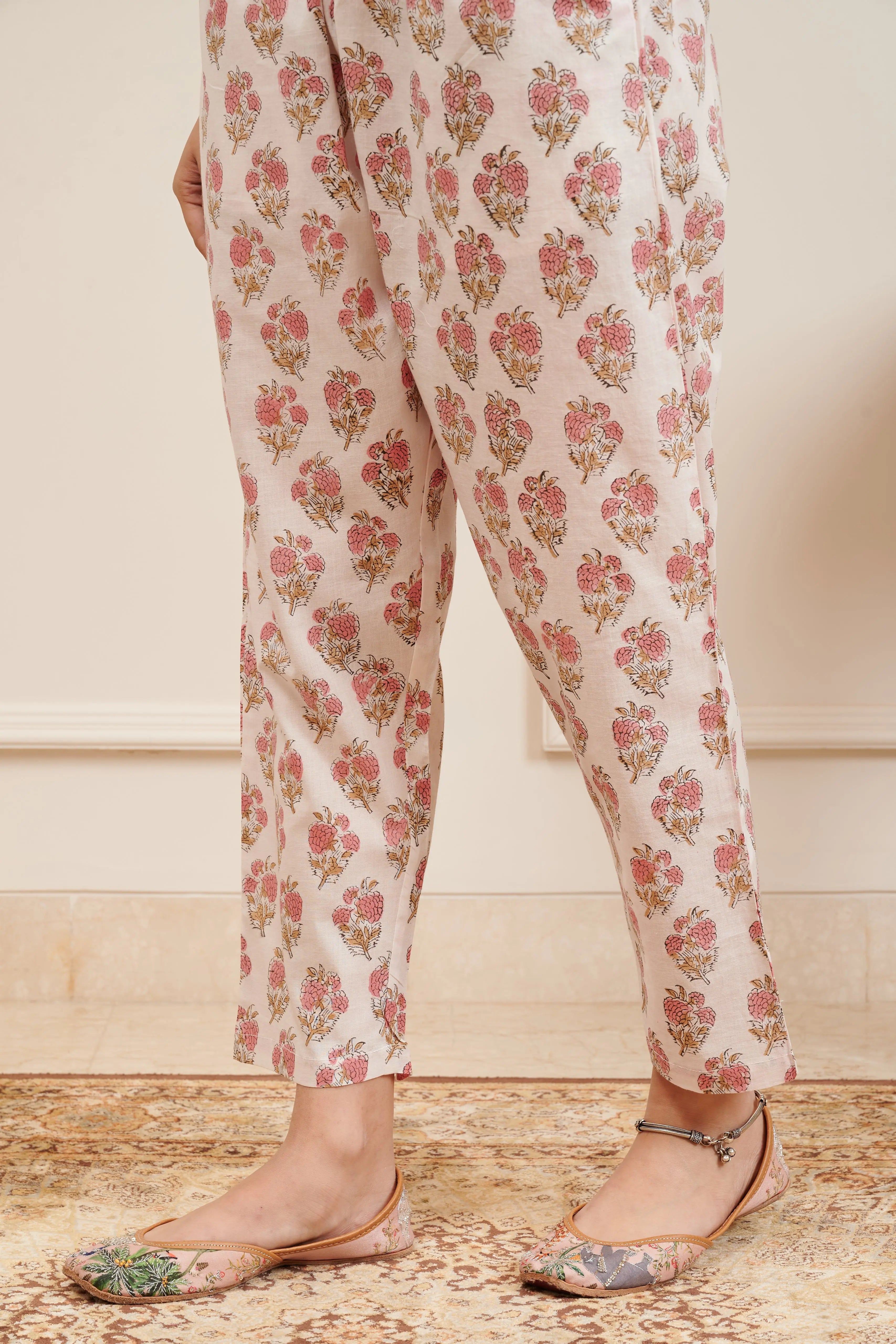 Pink Hand Block Printed Farsi Pants